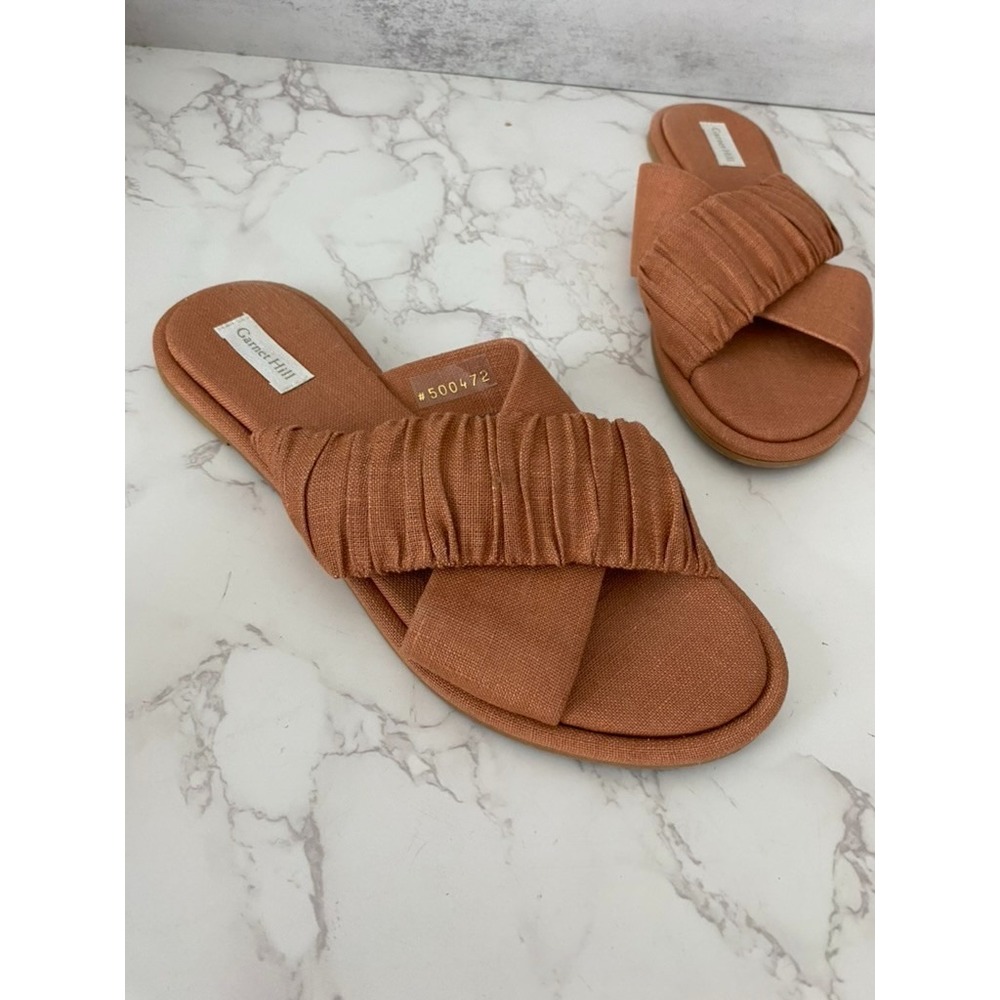 Garnet Hill Linen Crossover Slides Sandals Slippers Sz 37 (US 6.5) Resort Beach